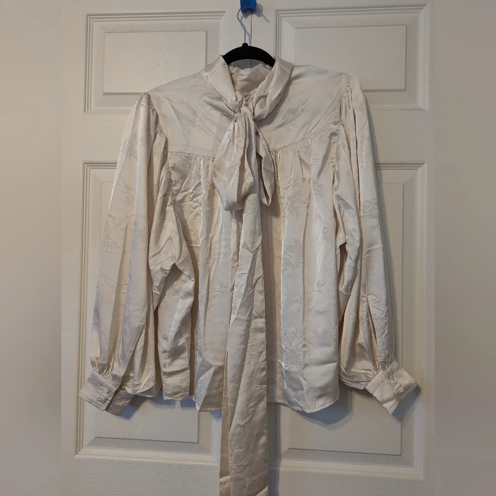 H&M Satin Jaquard Tie Neck Blouse - Picture 14 of 16